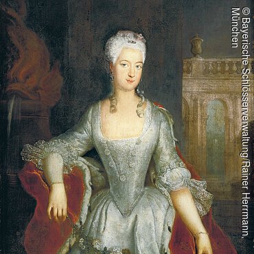 Porträtgemälde, Markgräfin Wilhelmine von Brandenburg-Bayreuth Porträtgemälde, Markgräfin Wilhelmine von Brandenburg-Bayreuth, Werkstatt des Antoine Pesne, um 1734, Inv. BayNS.G0028. Bayreuth, Neues Schloss, R.1