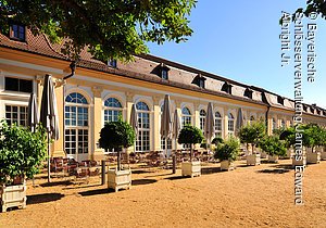 Anbach, Residenz, Orangerie mit Parterre im Hofgarten, Südfront